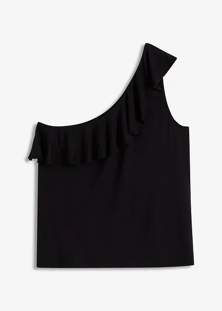 Top asymétrique avec volant en viscose douce et extensible