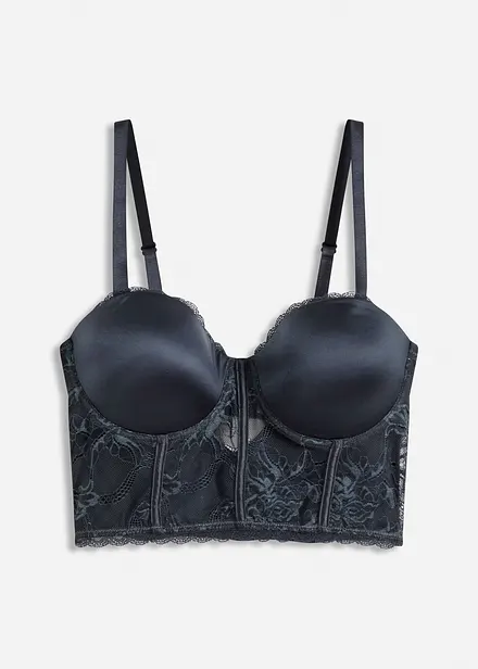 Soutien-gorge balconnet en polyamide brillant avec dentelle à franges