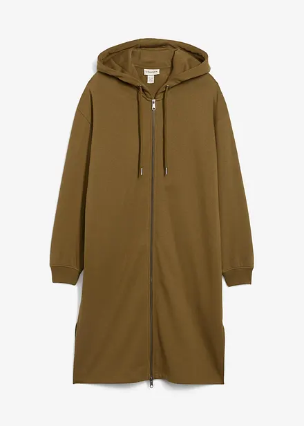Long gilet zippé en molleton, base fendue sur les côtés