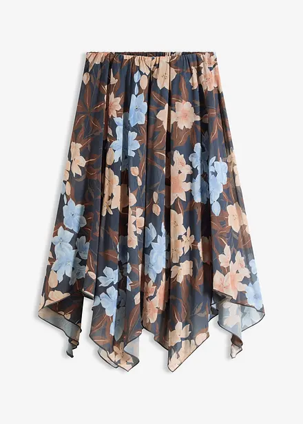 Jupe midi asymétrique en voile imprimé