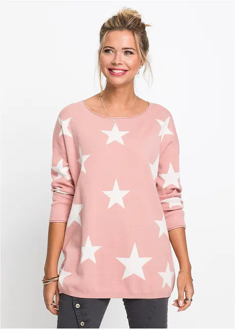 Pull en maille avec imprimé étoiles, bonprix