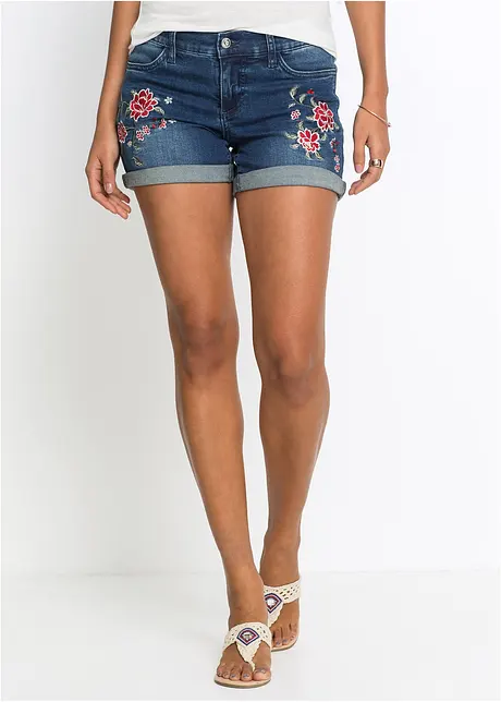 Short en jean brodé, bonprix