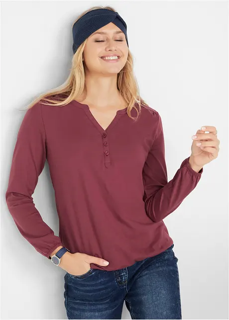 T-shirt coton à manches longues col Henley, bpc bonprix collection