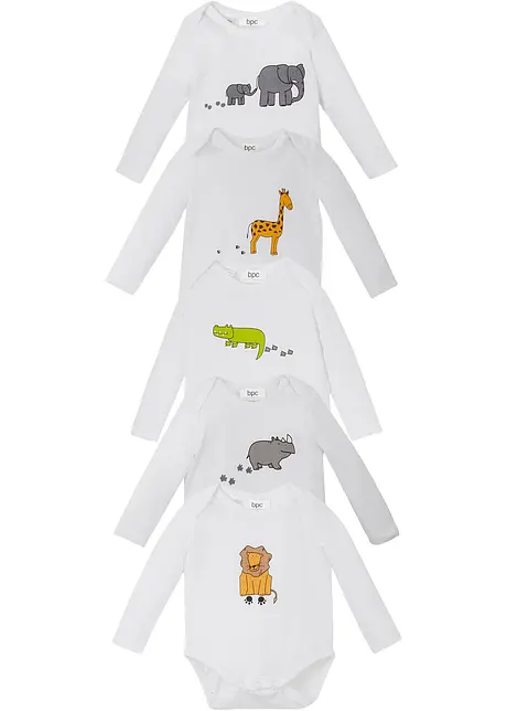 Lot de 5 bodies bébé manches longues, bonprix