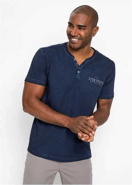T-shirt col tunisien, aspect délavé, 100% coton, bonprix