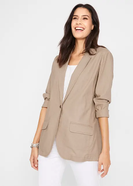 Blazer long en lin majoritaire, Loose Fit, bpc bonprix collection