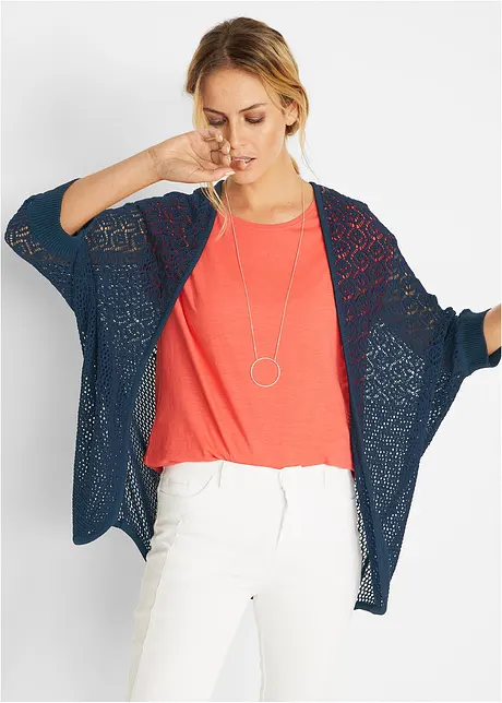 Gilet long en maille ajourée, bonprix