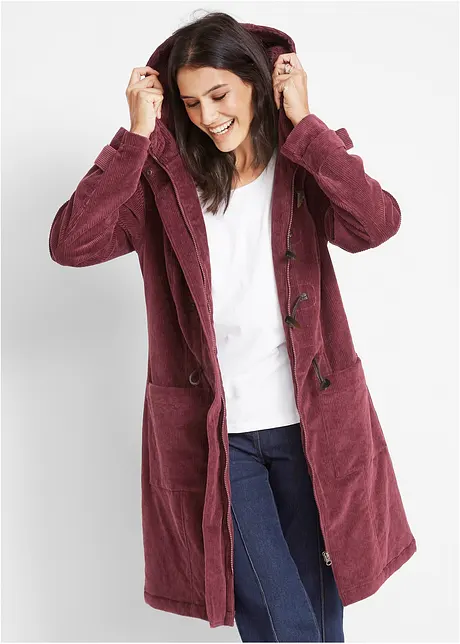 Duffle-coat en velours côtelé doublé, mi-long, bonprix