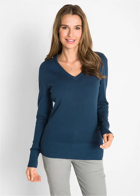 Pull col en V en fine maille, bonprix