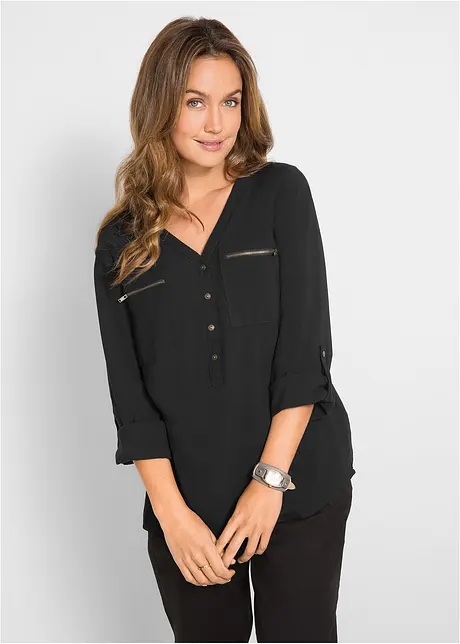 Blouse en viscose col V, manches longues, bonprix