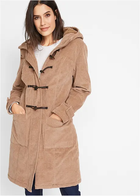 Duffle-coat en velours côtelé doublé, mi-long, bonprix