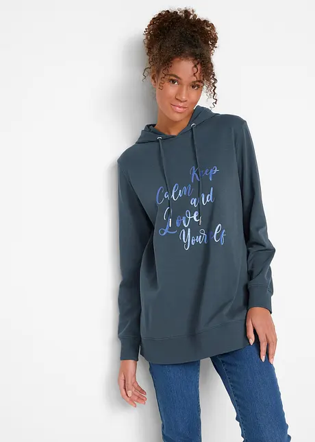 Sweat-shirt sport et féminin avec inscription métallisée, fentes latérales pour une plus grande liberté de mouvement, capuche., bonprix