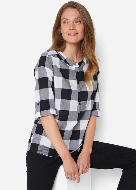 Blouse tunique l g re en coton manches retroussables noir