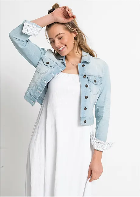 Veste en jean à empiècement dentelle, bonprix