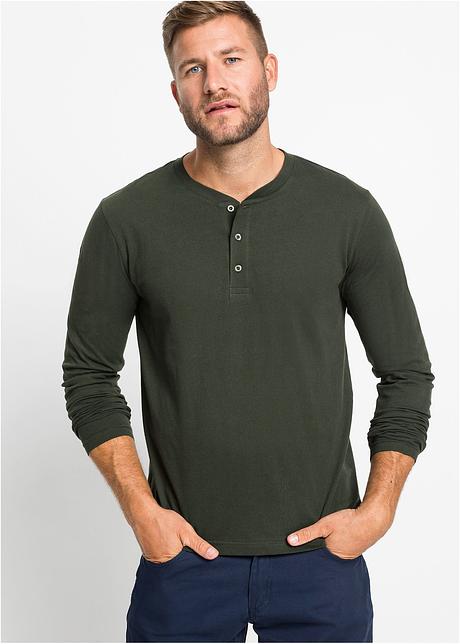 T shirts col Henley avec patte de boutonnage olive fonc bleu fonc