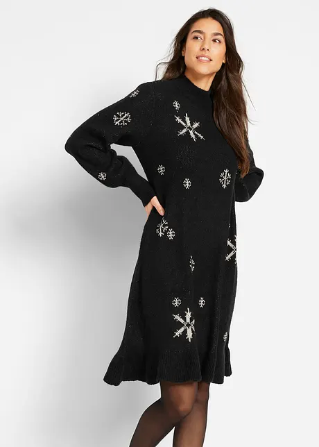 Robe en maille avec flocons de neige, bonprix