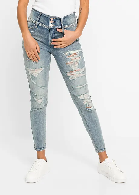 Jean Skinny taille haute avec effets destroyed, bonprix