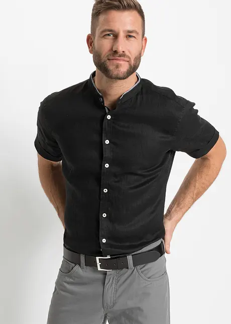 Chemise manches courtes en lin à col montant, bonprix