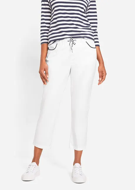 Pantalon 7/8 taille élastique en coton Paper Touch, bonprix