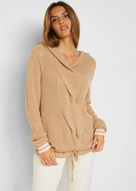 Pull à capuche avec motif torsadé raffiné, bonprix