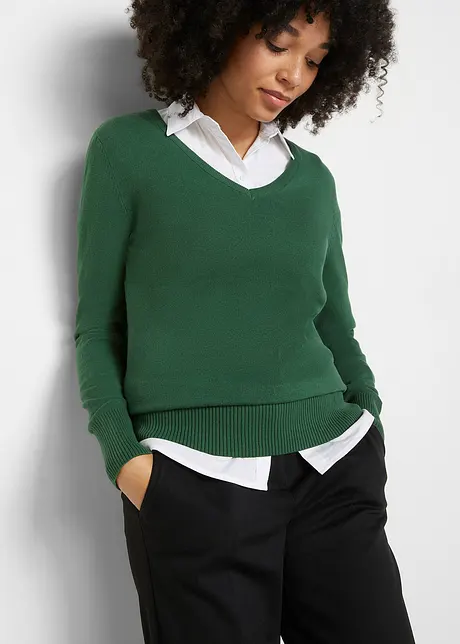 Pull col en V en fine maille, bonprix