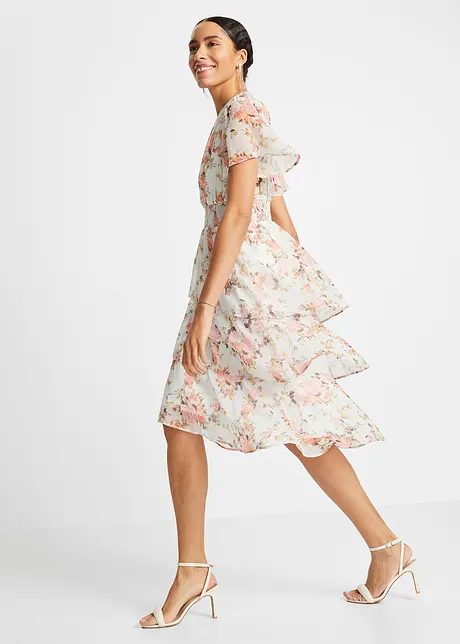 Robe midi floral à volants, bonprix