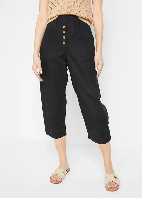 Pantalon 3/4 taille haute et confortable avec lin, bonprix