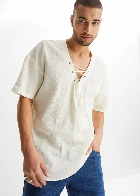 Chemise manches courtes ample avec laçage, bonprix