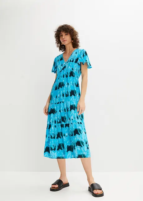 Robe en jersey longueur genou avec manches papillon, volants et poches, bonprix