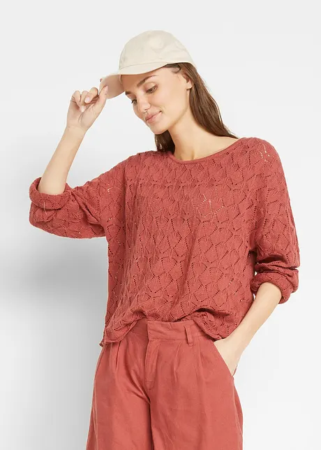 Pull ajouré boxy et oversize avec lin, bonprix