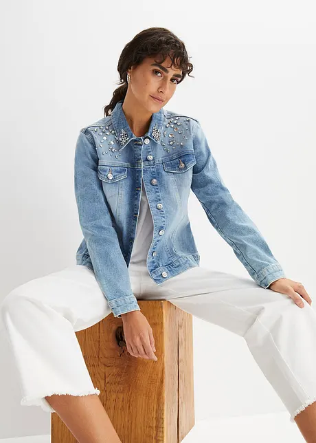 Veste en jean avec strass appliqués, bonprix