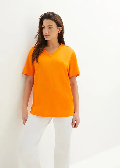 Lot de 5 T-shirts longs amples à col en V, manches courtes, bonprix