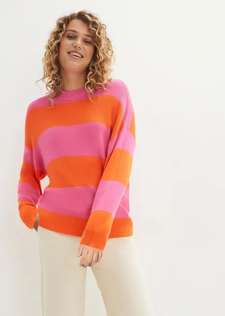 Pull en fine maille à col rond avec rayures blocs, bonprix