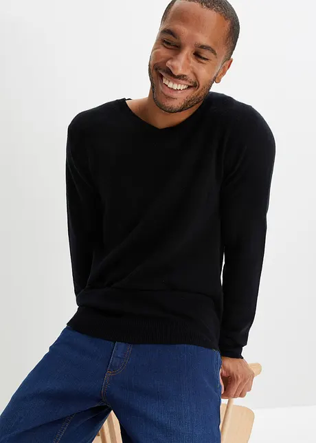 Pull en laine avec teneur en Good Cashmere Standard®, col V, bonprix