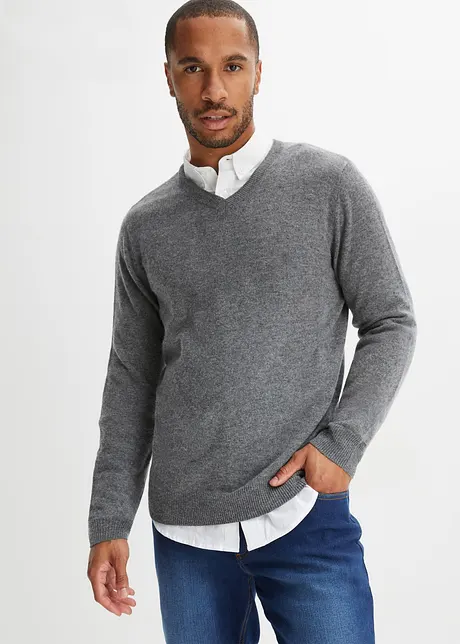 Pull en laine avec teneur en Good Cashmere Standard®, col V, bonprix