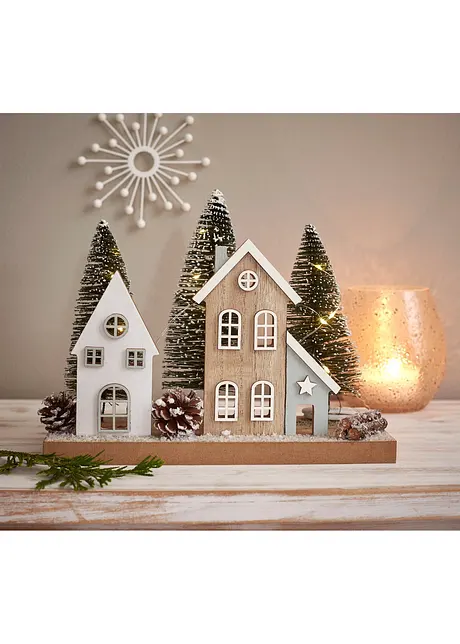 Objet déco LED maisons et sapins, bonprix