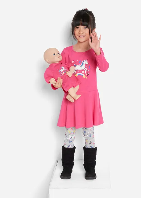 Robe en jersey + legging et robe de poupée (ens. 3 pces), bonprix