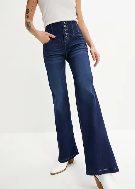 Jean flare taille haute avec polyester recyclé, bonprix