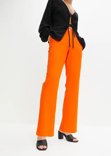 Pantalon en lin majoritaire taille haute et empiècement élastique, bonprix