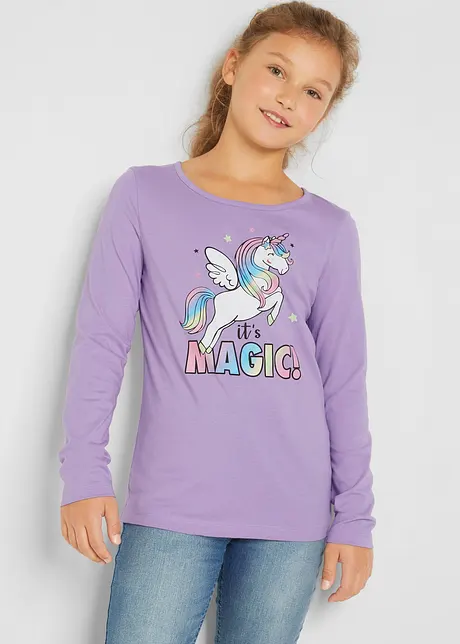 Lot de 2 T-shirts manches longues fille 100% coton, bonprix