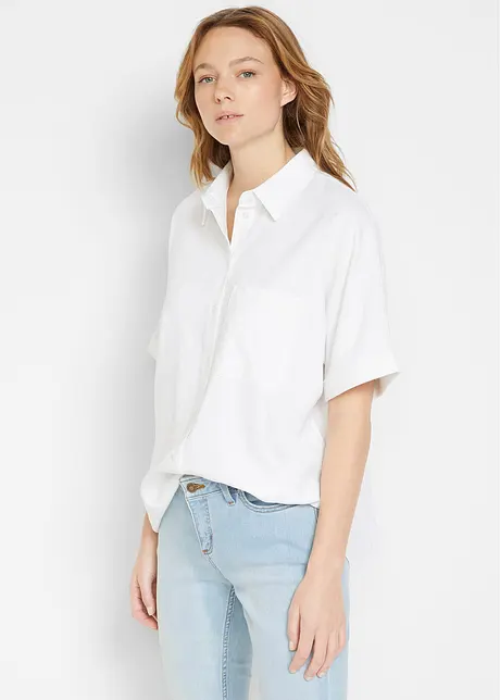 Chemisier manches coudes oversize en lin mélangé, bonprix