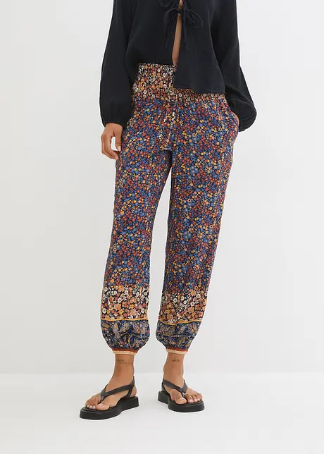 Pantalon à enfiler en viscose avec ceinture smockée, bonprix