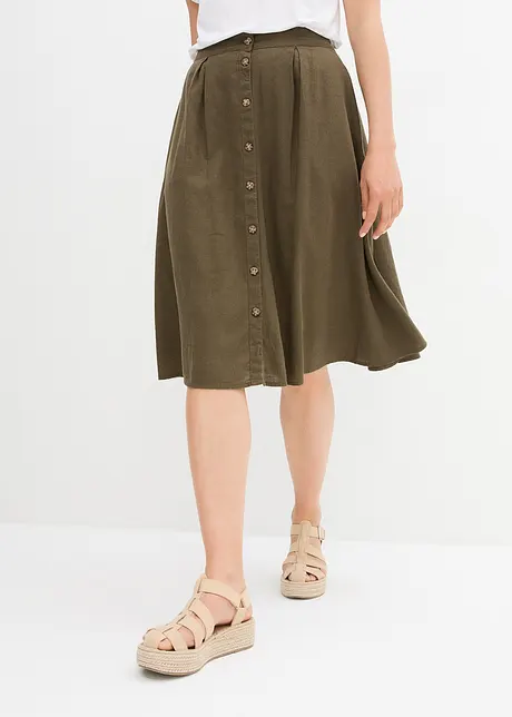 Jupe midi en lin majoritaire, bonprix