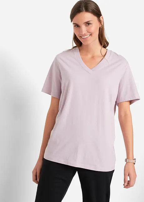 Lot de 5 T-shirts longs et amples à col V, bonprix