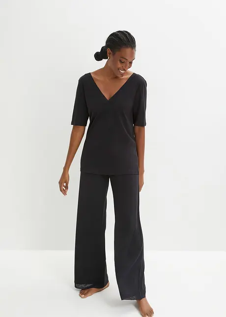 Pyjama en viscose mélangée avec pantalon large, bonprix