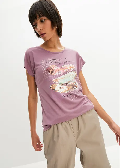 T-shirt à imprimé plume, bonprix