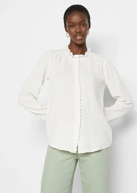 Chemisier en gaze de coton avec broderies anglaises, bonprix