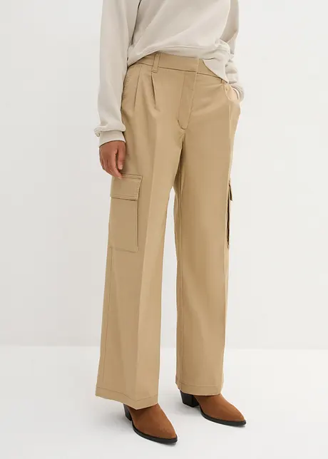 Pantalon cargo Wide Leg à pinces et taille confortable, longueur 7/8, bonprix