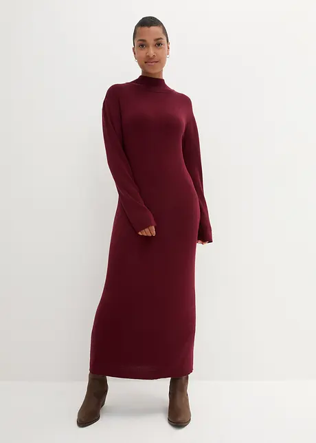 Robe longue en fine maille à col montant, manches longues, bonprix