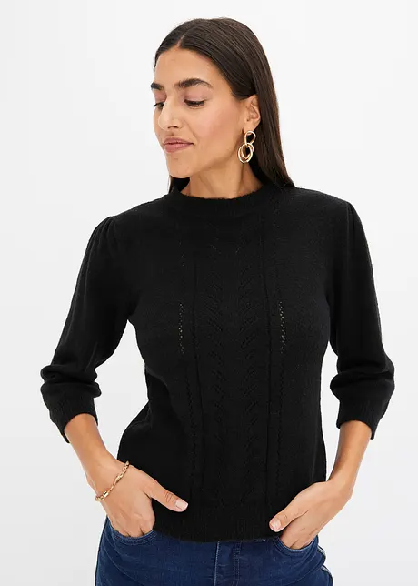 Pull manches 3/4 à détails ajourés, bonprix